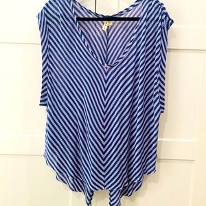 Free People Purple Striped Short Sleeve Flowy Shirt One Size